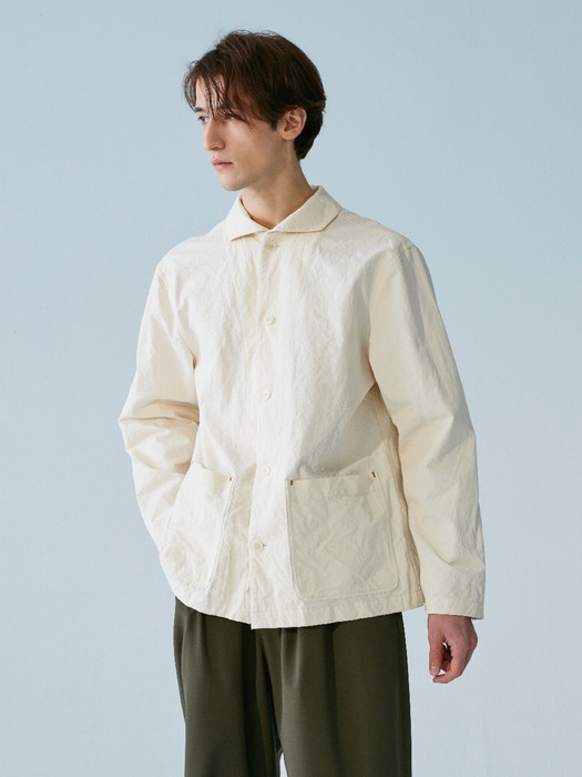 [MEN]Wing collar Inverted pleats shirts jacket _Ivory (Garments Washing Finish)