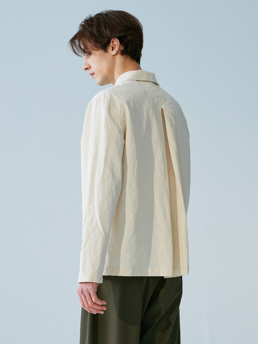 [MEN]Wing collar Inverted pleats shirts jacket _Ivory (Garments Washing Finish)