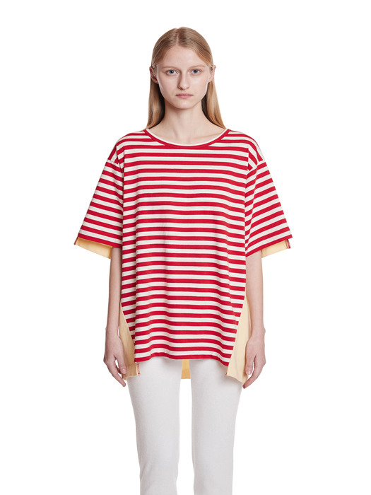 Colorblocked  Stripe T-Shirt_Red