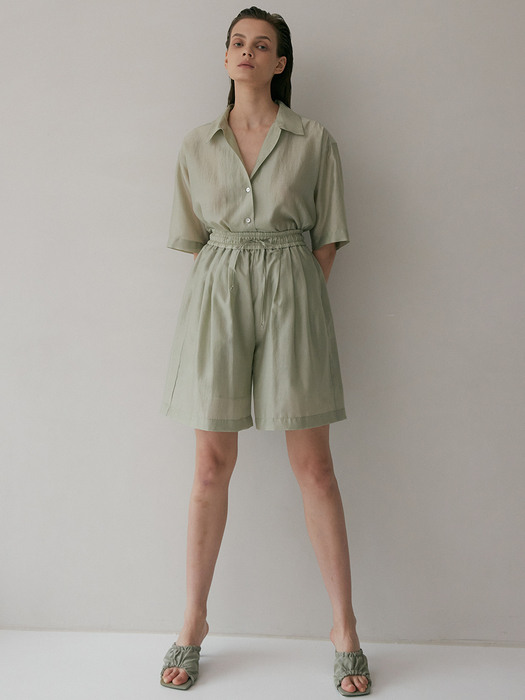 Tencel Shirt & Shorts Matching Set (Fog Green)