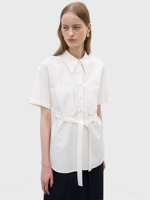 21 Summer_White Cotton Short Sleeve Shirt