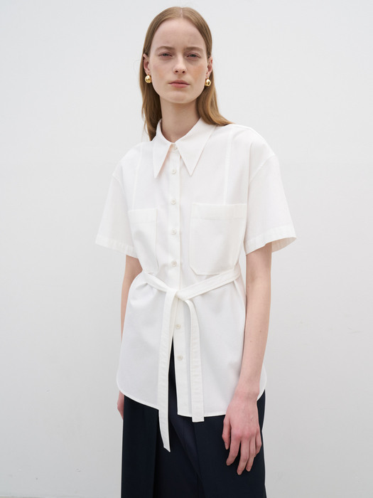 21 Summer_White Cotton Short Sleeve Shirt