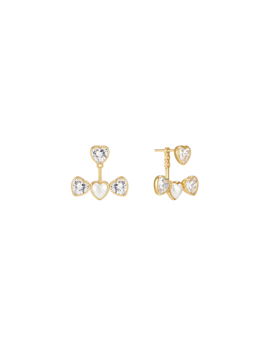 Triple Heart Mix Ear Jacket Earring_EC1712