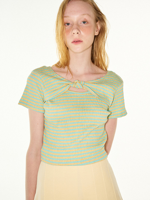 Knotted stripe t-shirts (Mint+Yellow)