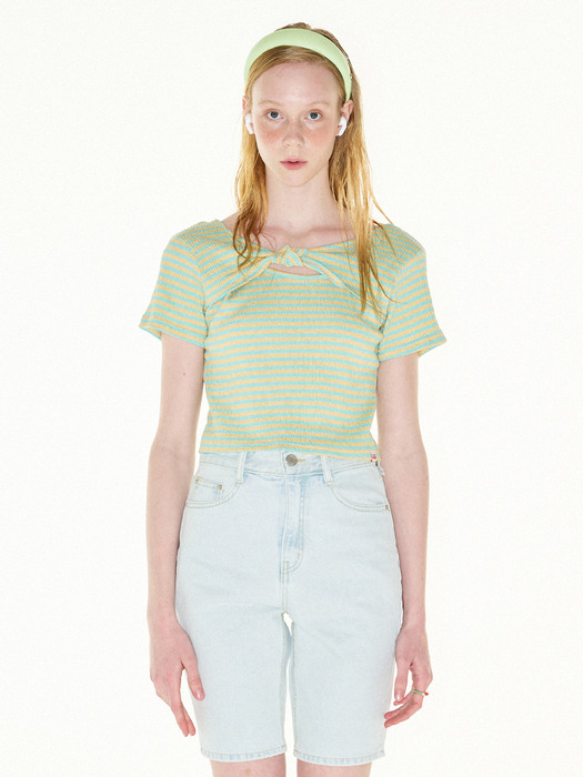 Knotted stripe t-shirts (Mint+Yellow)