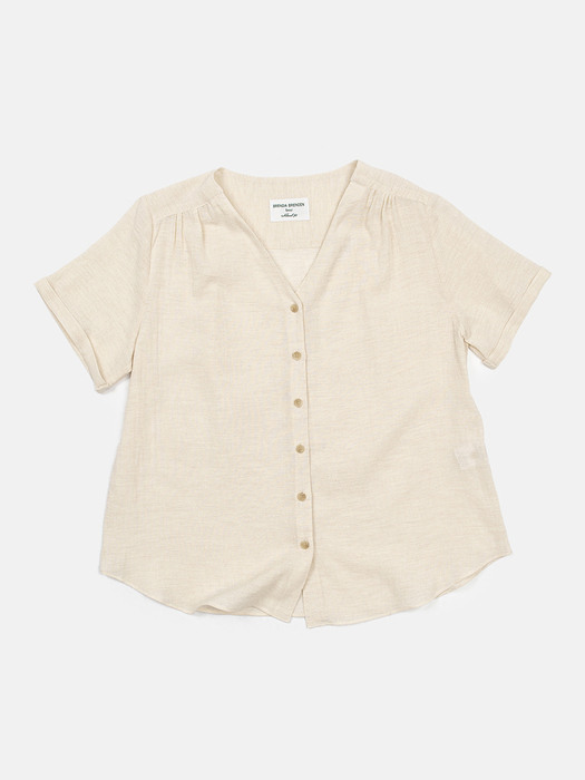Shirring half blouse-natural beige							