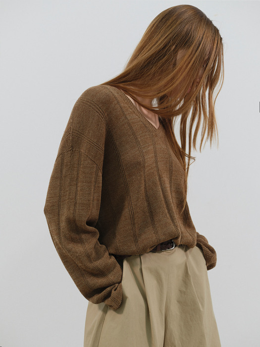 oversized v neck knit (brown)