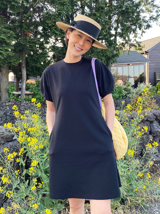 [SET] SEHWA Short dress (Black) + ITAEWON Bag (Lilac Gingham)