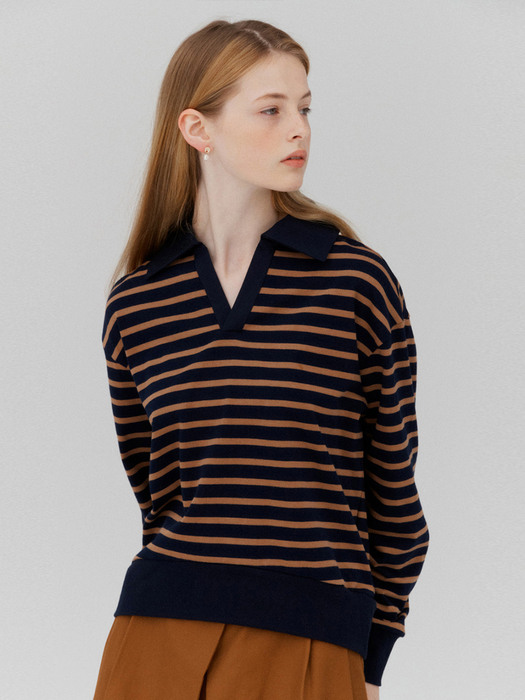 [N]SORAE V-neck collar stripe sweatshirt (3colors)