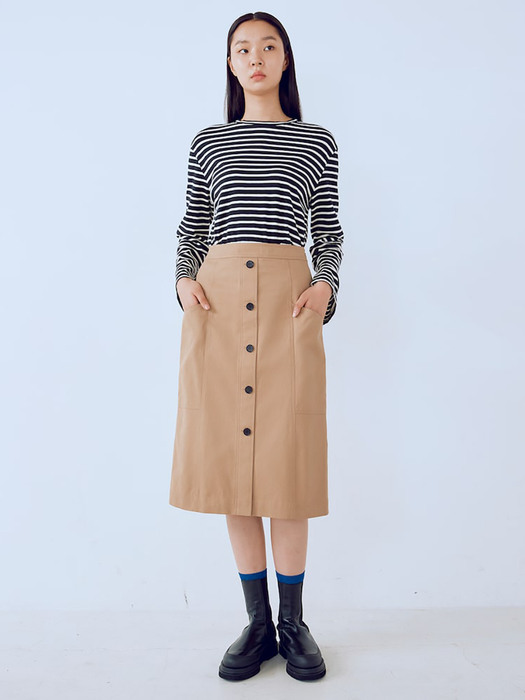 Front Button Midi Skirt  (2color)