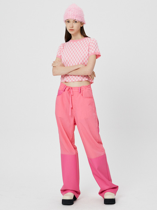 UNISEX, Leather & Nylon String Pants / Hot Pink