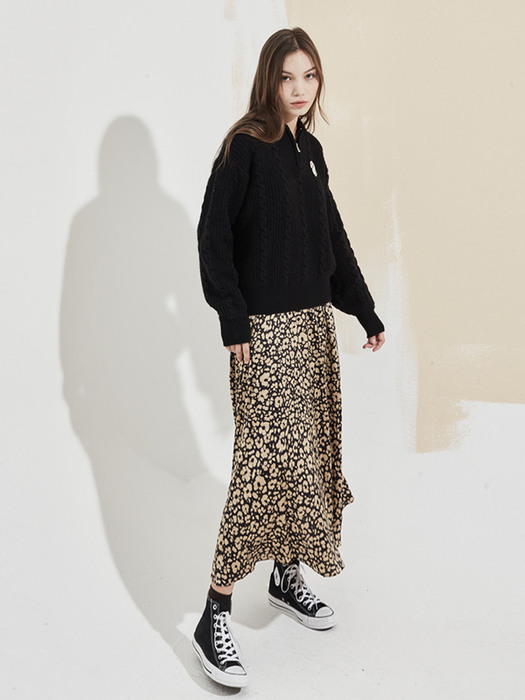 Leopard Long Skirt Black
