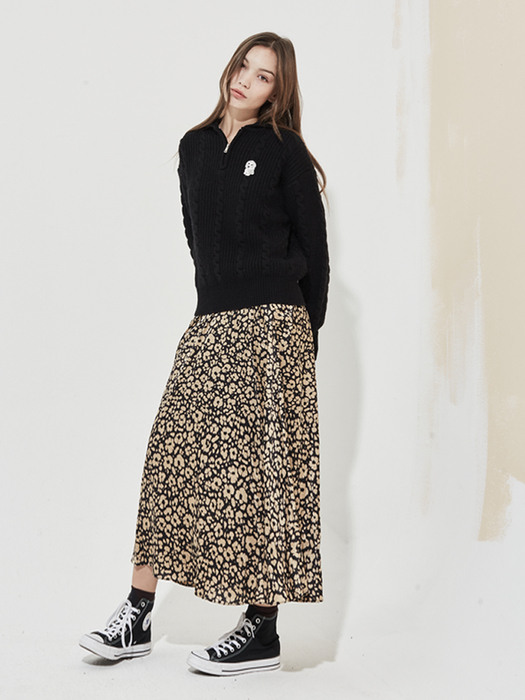 Leopard Long Skirt Black