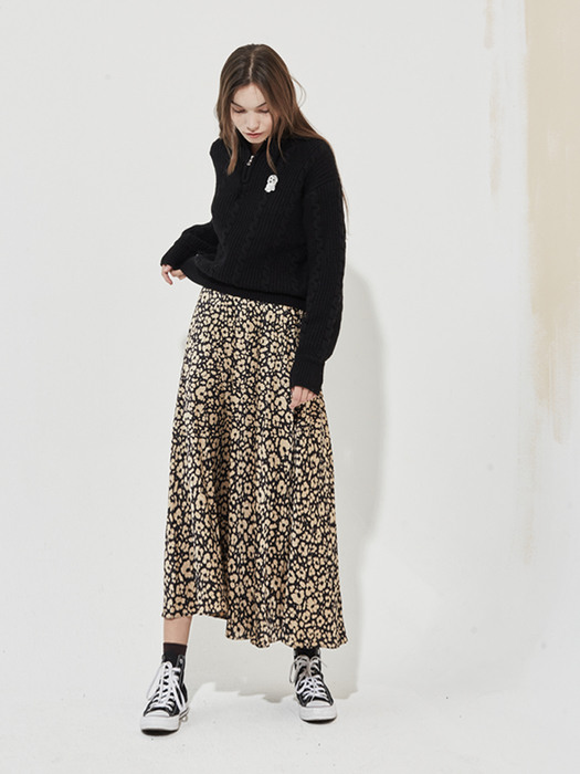 Leopard Long Skirt Black