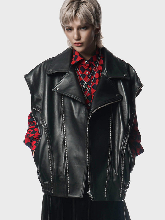 Oversize Multizippered Leather Biker Jacket(UNISEX)_UTH-FR01 