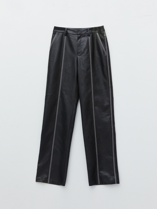 STITCH ECO LEATHER PANTS IN BLACK
