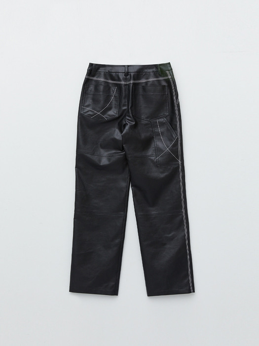 STITCH ECO LEATHER PANTS IN BLACK