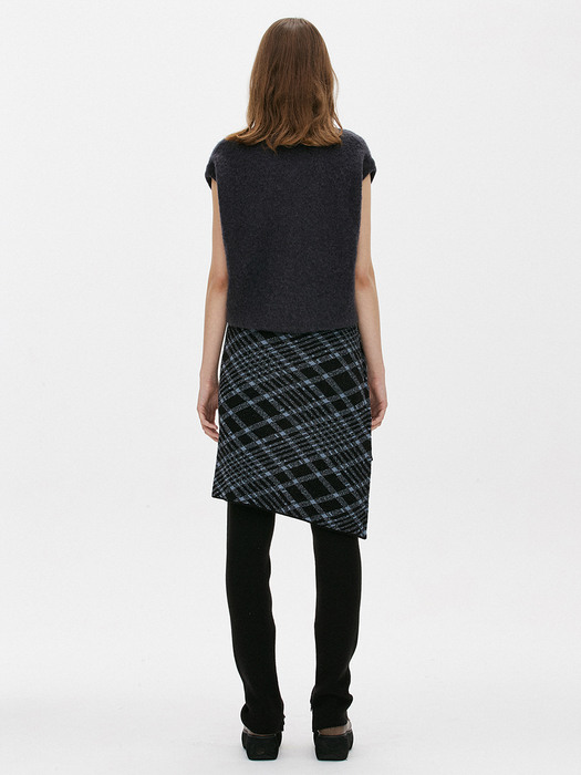 HOOK CHECK KNIT SKIRT, NAVY