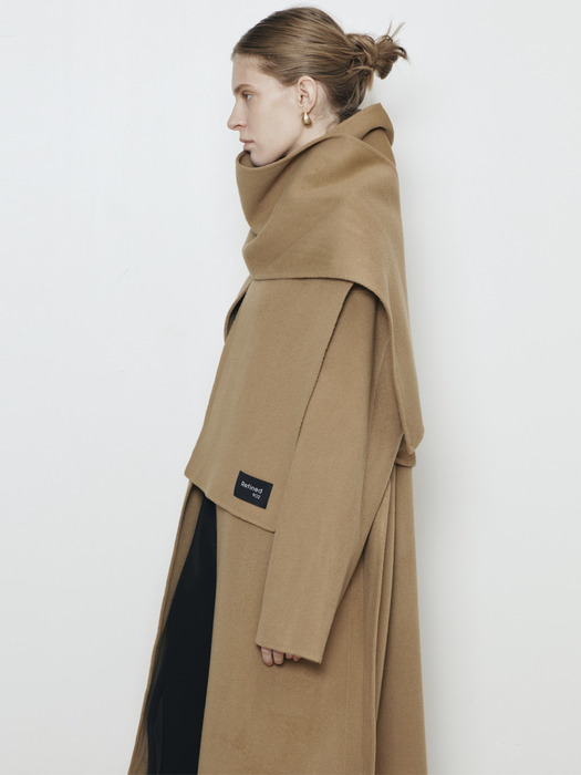 Cashmere Handmade Long Coat with Muffler_Camel