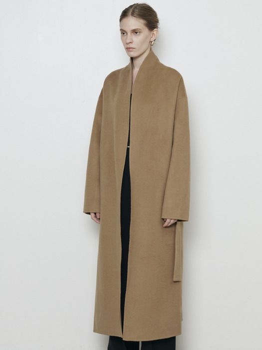 Cashmere Handmade Long Coat with Muffler_Camel