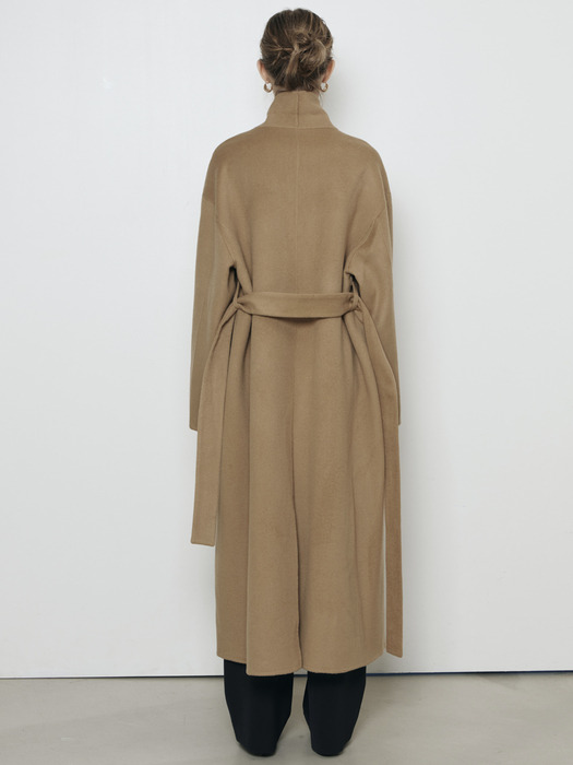 Cashmere Handmade Long Coat with Muffler_Camel