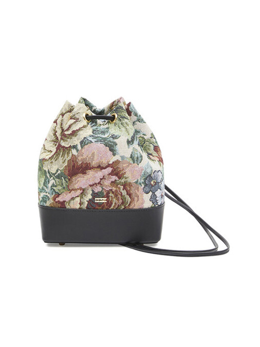 [EXCLUSIVE]  Floral Jacquard Mini Backpack with Gold EENK Logo - Beige Multi/Black