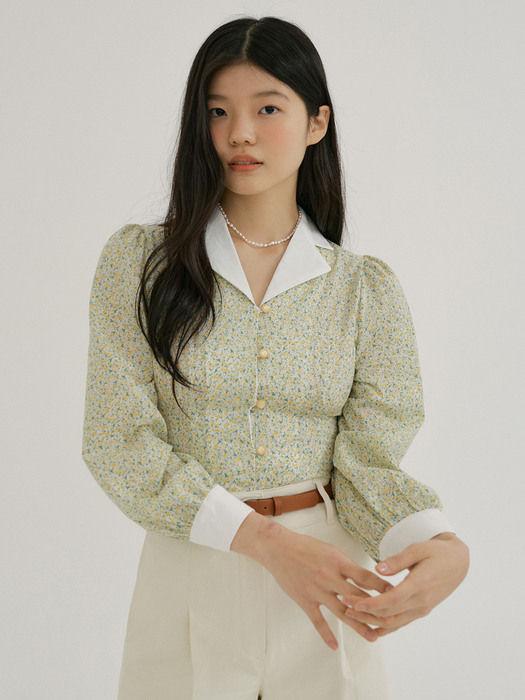 KACK FLORAL PATTERN COLLAR BLOUSE YELLOW