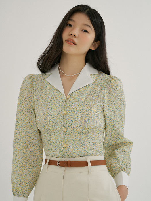 KACK FLORAL PATTERN COLLAR BLOUSE YELLOW