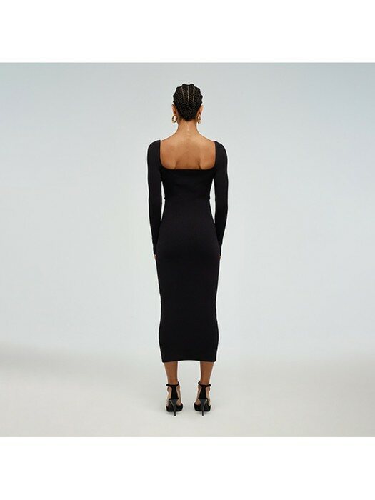 블랙 레이스 아플리케 니트 드레스 (RS22-098A)