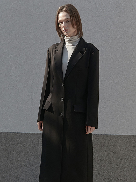 OU843 slim waist long jacket (black)