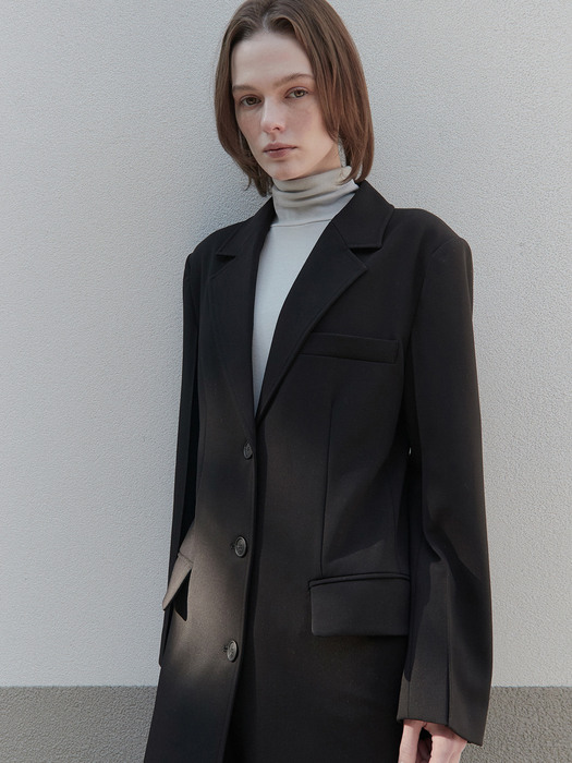 OU843 slim waist long jacket (black)
