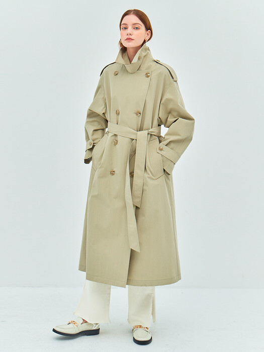 BASIC COTTON TRENCH COAT(ash forest)