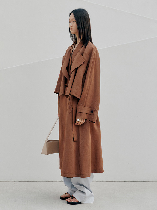 DOUBLE COLLAR TRENCH COAT - BROWN