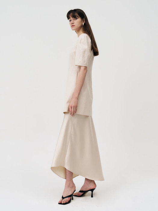 22 Summer_ Cream Satin Simple Skirt