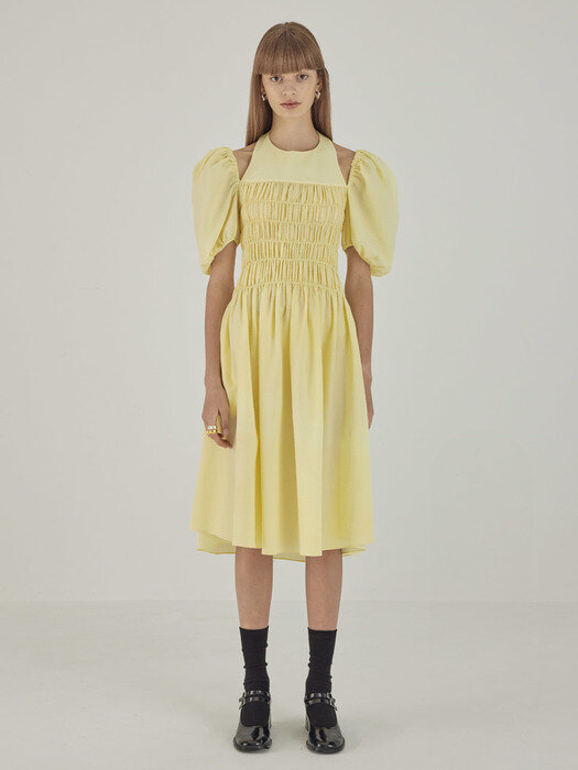 Smocked Halterneck Dress_Lemon