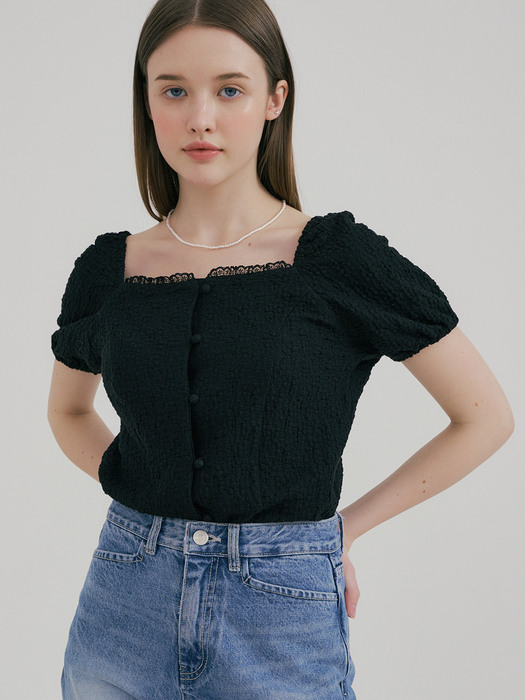 monts 1475 summer lace square neck blouse (black)