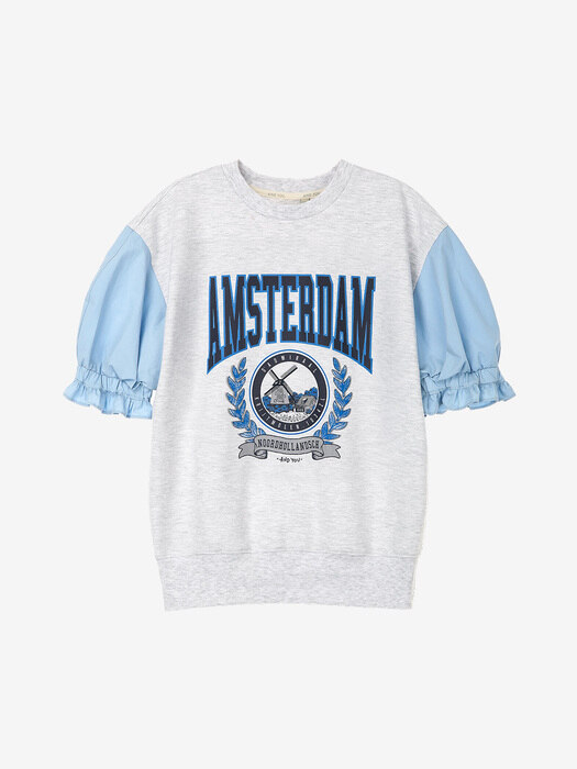 AMSTERDAM Frill sleeve city artwork sweatshirt (Melange gray&Blue)