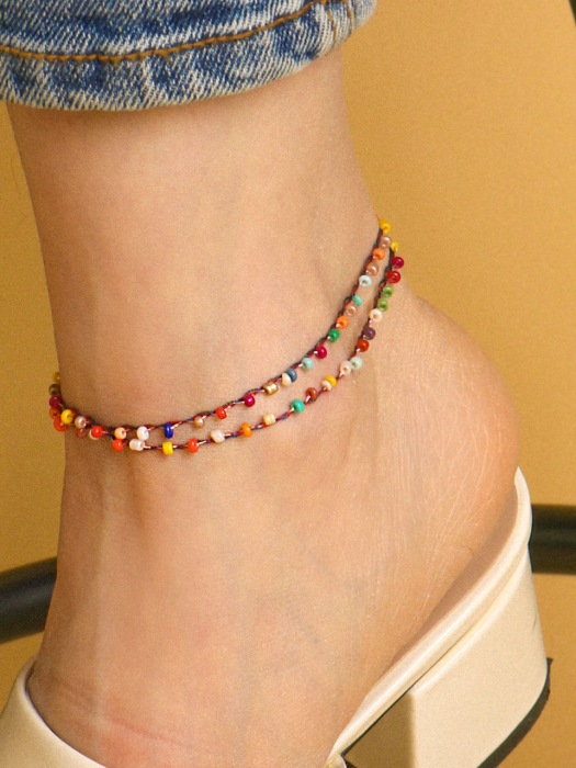 Tropical Berry Line Anklet Iak21 [Silver]