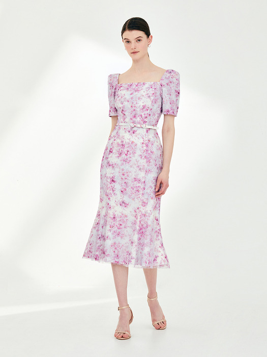 ALAIA Square neck floral mermaid dress (Pink flower)