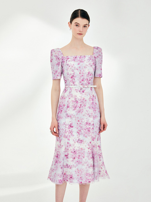 ALAIA Square neck floral mermaid dress (Pink flower)