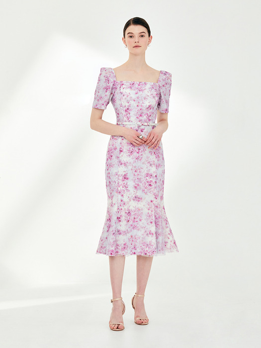 ALAIA Square neck floral mermaid dress (Pink flower)