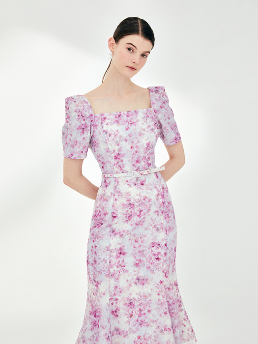 ALAIA Square neck floral mermaid dress (Pink flower)