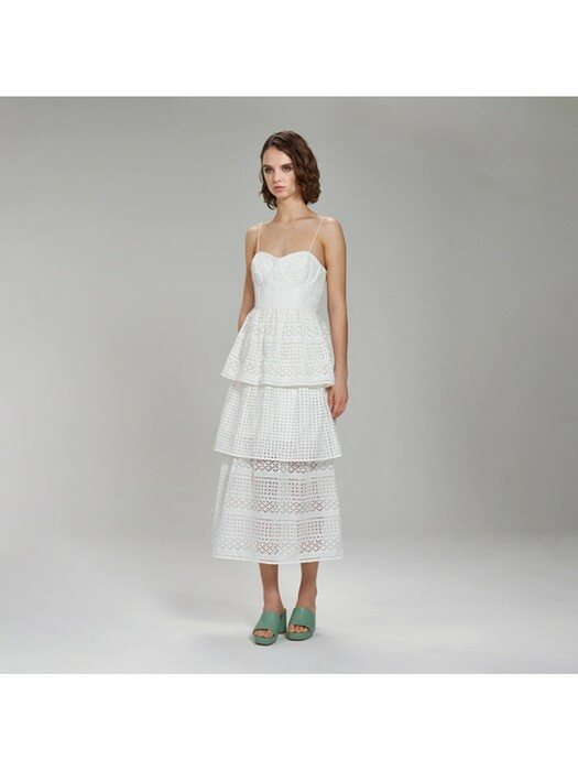 화이트 코튼 브로더리 앙글레즈 미디 드레스 (PF22-030)