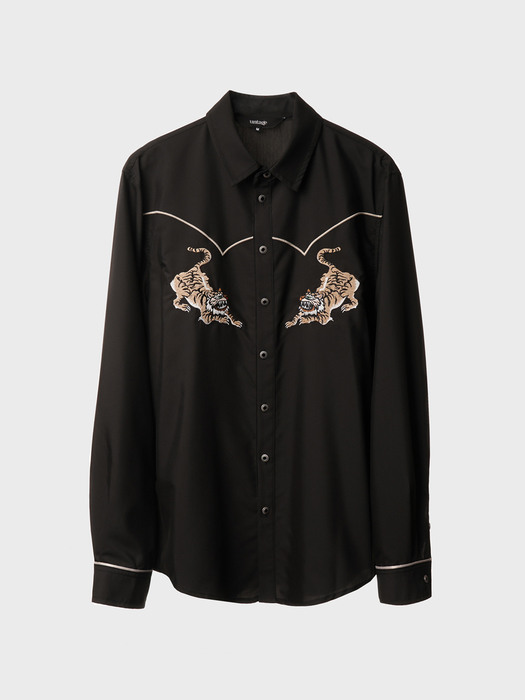 Tiger-Embroidered Western shirt[Black(UNISEX)]_UTS-FS28 