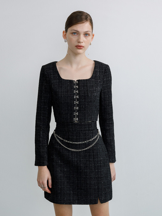 Tweed chain skirt (black)