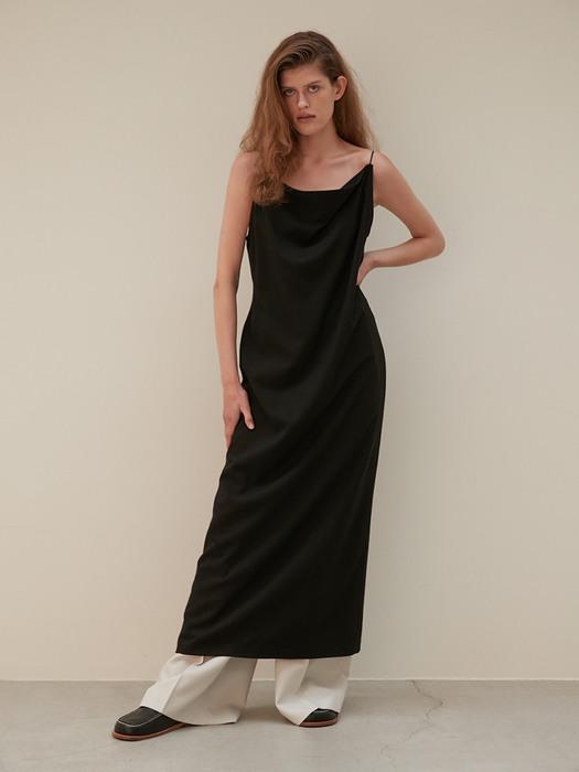 WOOL BLEND STRAP DRAPE DRESS