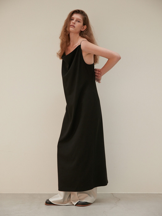 WOOL BLEND STRAP DRAPE DRESS