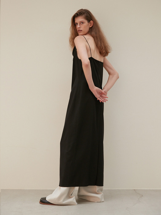 WOOL BLEND STRAP DRAPE DRESS