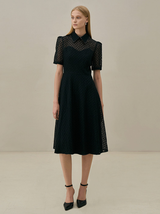 AGNES Half-sleeve flared dress_black