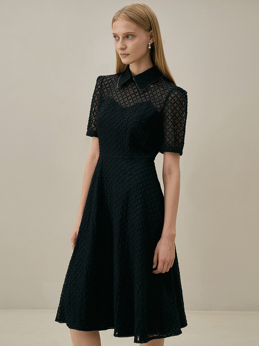 AGNES Half-sleeve flared dress_black